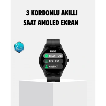 Mey İthalat® 3 Kordonlu AMOLED Akıllı Saat – Sağlık Takipli