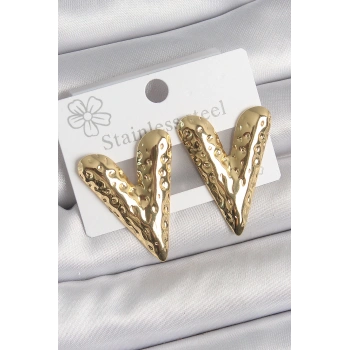 Mey İthalat® 316 Çelik Gold Renk İşlemeli Kalp Model Kadın Küpe