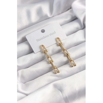 Mey İthalat® 316L Çelik Altın Renk Sallantılı Model Küpe