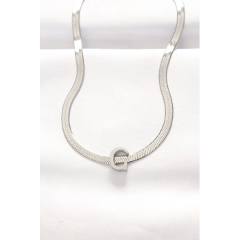 Mey İthalat® 316L Çelik C Harfli Silver Renk İtalyan Zincirli Kolye