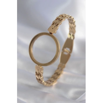 Mey İthalat® 316L Çelik Gold Renk Arpa İşleme Açılabilir Fanus Model Kadın Kelepçe