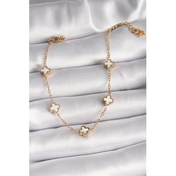 Mey İthalat® 316L Çelik Gold Renk Beyaz Baby Boy Yonca Model Kadın Bileklik