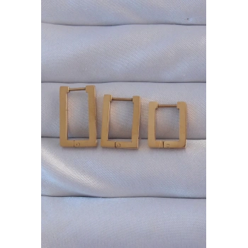 Mey İthalat® 316L Çelik Gold Renk Dikdörtgen Küpe Seti