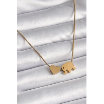 Mey İthalat® 316L Çelik Gold Renk Fil Kalp Figürlü Kadın Kolye