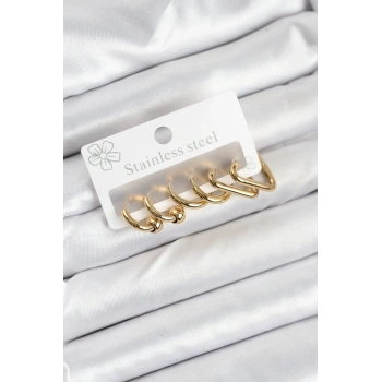 Mey İthalat® 316L Çelik Gold Renk Kadın Küpe Seti