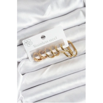 Mey İthalat® 316L Çelik Gold Renk Kadın Küpe Seti
