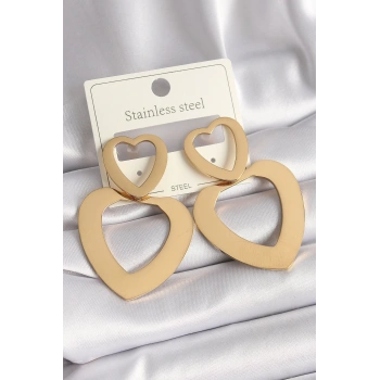 Mey İthalat® 316L Çelik Gold Renk Kalp Model Kadın Küpe