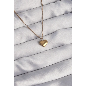 Mey İthalat® 316L Çelik Gold Renk Kalp Model Love Kolye