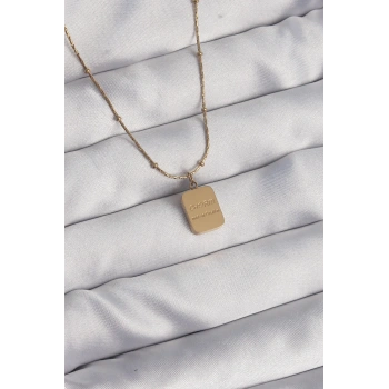 Mey İthalat® 316L Çelik Gold Renk Kare Charm Model Kolye