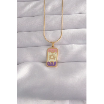 Mey İthalat® 316L Çelik Gold Renk Karışık Mineli Ay Figür Tarot Kolye