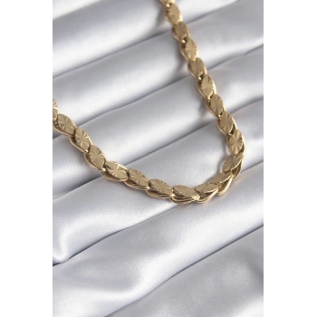 Mey İthalat® 316L Çelik Gold Renk Lazer Kesim Arpa Zincir Model Kadın Kolye