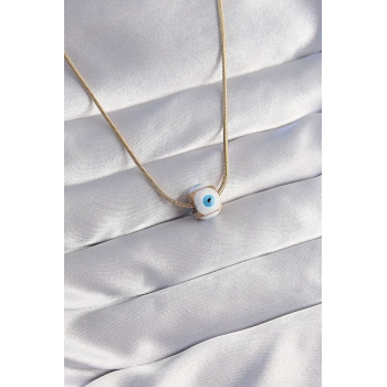 Mey İthalat® 316L Çelik Gold Renk Mineli Nazar Model Kolye