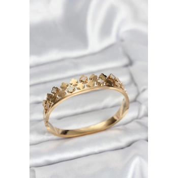 Mey İthalat® 316L Çelik Gold Renk Minimal Yoncalı Kadın Kelepçe Bileklik
