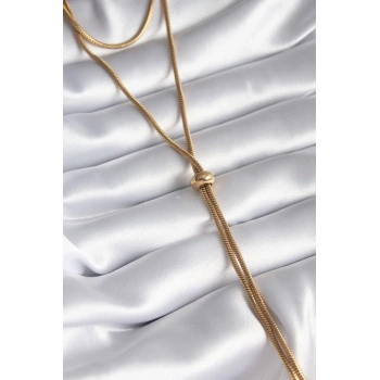 Mey İthalat® 316L Çelik Gold Renk Tüp Zincir Asansör Model Kadın Kolye