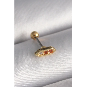 Mey İthalat® 316L Çelik Gold Renk Turuncu Zirkon Taşlı Tragus Piercing