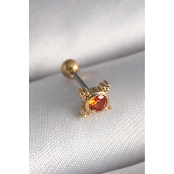 Mey İthalat® 316L Çelik Gold Renk Turuncu Zirkon Taşlı Tragus Piercing