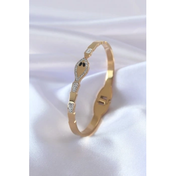 Mey İthalat® 316L Çelik Gold Renk Yılan Model Zirkon Taş Detay Kadın Kelepçe