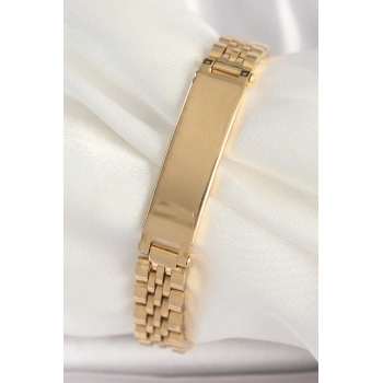 Mey İthalat® 316L Çelik Gold Renk Zincir Künye Model Erkek Bileklik