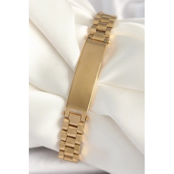 Mey İthalat® 316L Çelik Gold Renk Zincir Künye Model Erkek Bileklik