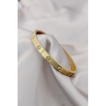 Mey İthalat® 316L Çelik Gold Renk Zirkon Taşlı Bileklik