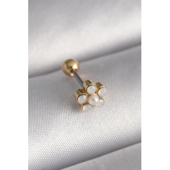 Mey İthalat® 316L Çelik Gold Renk Zirkon Taşlı Çiçek Model Tragus Piercing