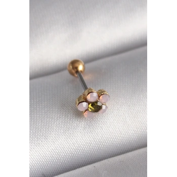 Mey İthalat® 316L Çelik Gold Renk Zirkon Taşlı Çiçek Tragus Piercing