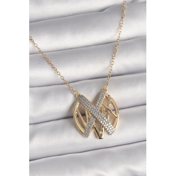 Mey İthalat® 316L Çelik Gold Renk Zirkon Taşlı Vintage Model Kadın Kolye