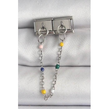 Mey İthalat® 316L Çelik Gümüş Renk 2Li Sallantı Zincir Model Nomination Charm