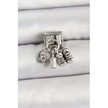 Mey İthalat® 316L Çelik Gümüş Renk Bebek Konsept Nomination Charm
