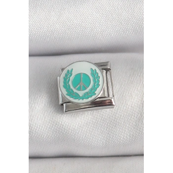 Mey İthalat® 316L Çelik Gümüş Renk Beyaz Mavi Barış İşareti İşlemeli Nomination Charm