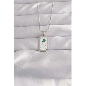 Mey İthalat® 316L Çelik Gümüş Renk Beyaz Mineli Tarot Kolye