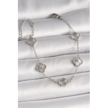 Mey İthalat® 316L Çelik Gümüş Renk İşlemeli Baby Boy Yonca Model Kadın Bileklik