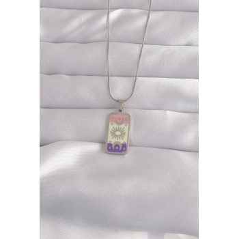 Mey İthalat® 316L Çelik Gümüş Renk Karışık Mineli Ay Figür Tarot Kolye