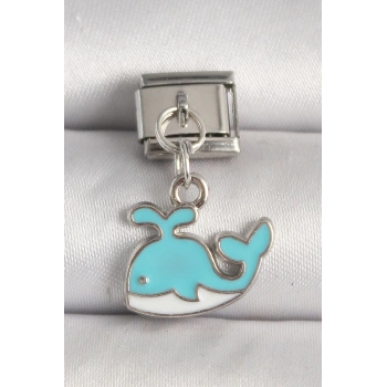 Mey İthalat® 316L Çelik Gümüş Renk Mavi Balina Model Nomination Charm