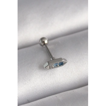 Mey İthalat® 316L Çelik Gümüş Renk Mavi Zirkon Taşlı Tragus Piercing