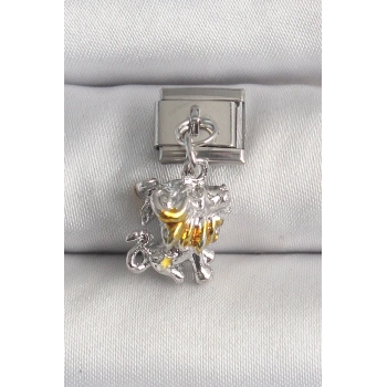 Mey İthalat® 316L Çelik Gümüş Renk Sallantı Aslan Model Nomination Charm