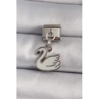 Mey İthalat® 316L Çelik Gümüş Renk Sallantı Beyaz Kuğu Model Nomination Charm