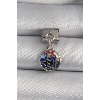 Mey İthalat® 316L Çelik Gümüş Renk Sallantı Dünya Model Nomination Charm
