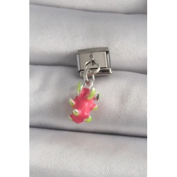 Mey İthalat® 316L Çelik Gümüş Renk Sallantı Ejder Meyvesi Model Nomination Charm