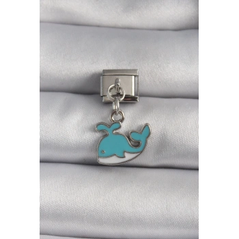 Mey İthalat® 316L Çelik Gümüş Renk Sallantı Mavi Balina Model Nomination Charm