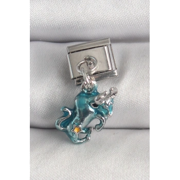 Mey İthalat® 316L Çelik Gümüş Renk Sallantı Mavi Boğa Model Nomination Charm