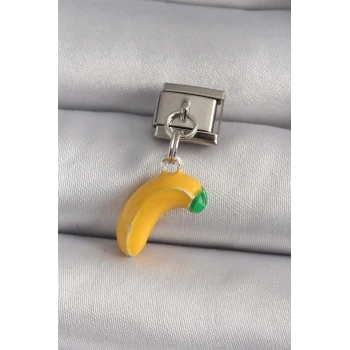 Mey İthalat® 316L Çelik Gümüş Renk Sallantı Muz Model Nomination Charm