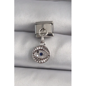 Mey İthalat® 316L Çelik Gümüş Renk Sallantı Zirkon Taşlı Göz Model Nomination Charm