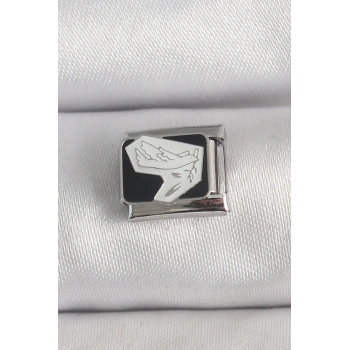 Mey İthalat® 316L Çelik Gümüş Renk Siyah Beyaz Kuş İşlemeli Nomination Charm