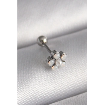 Mey İthalat® 316L Çelik Gümüş Renk Zirkon Taşlı Çiçek Model Tragus Piercing