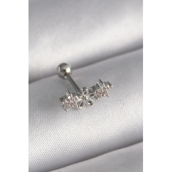 Mey İthalat® 316L Çelik Gümüş Renk Zirkon Taşlı Çiçek Tragus Piercing