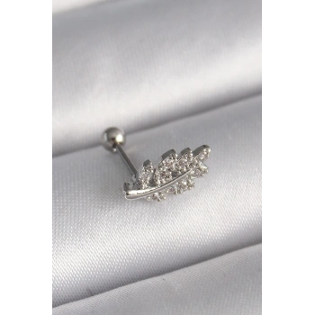 Mey İthalat® 316L Çelik Gümüş Renk Zirkon Taşlı Dal Tragus Piercing