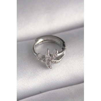 Mey İthalat® 316L Çelik Gümüş Renk Zirkon Taşlı Deniz Yıldızı Model Tragus Piercing