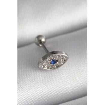 Mey İthalat® 316L Çelik Gümüş Renk Zirkon Taşlı Göz Tragus Piercing