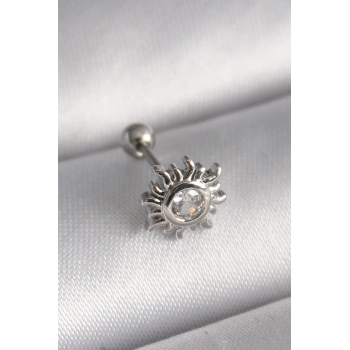 Mey İthalat® 316L Çelik Gümüş Renk Zirkon Taşlı Güneş Tragus Piercing